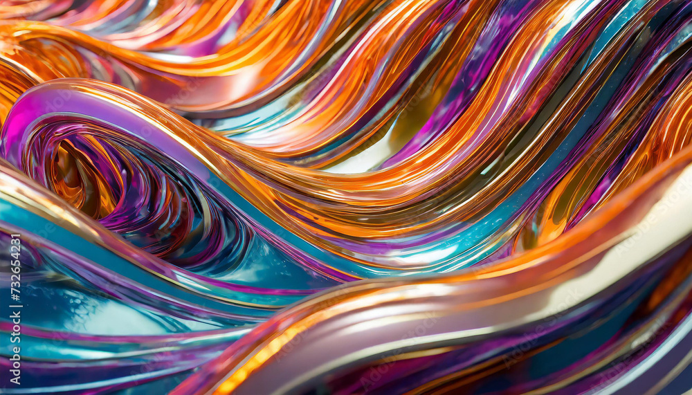Vibrant abstract 3D waves on glossy surface, symbolizing fluidity and movement