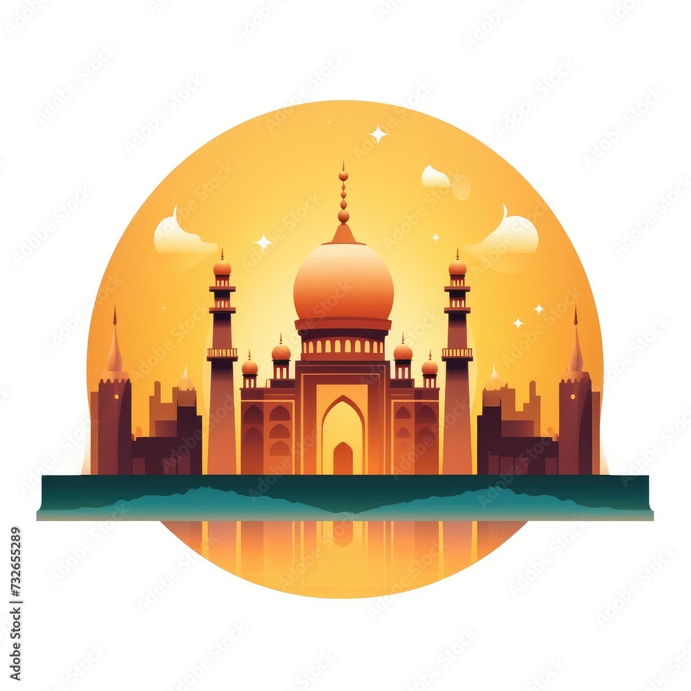 Islamic greeting card background with flat illustration for Ramadan kareem