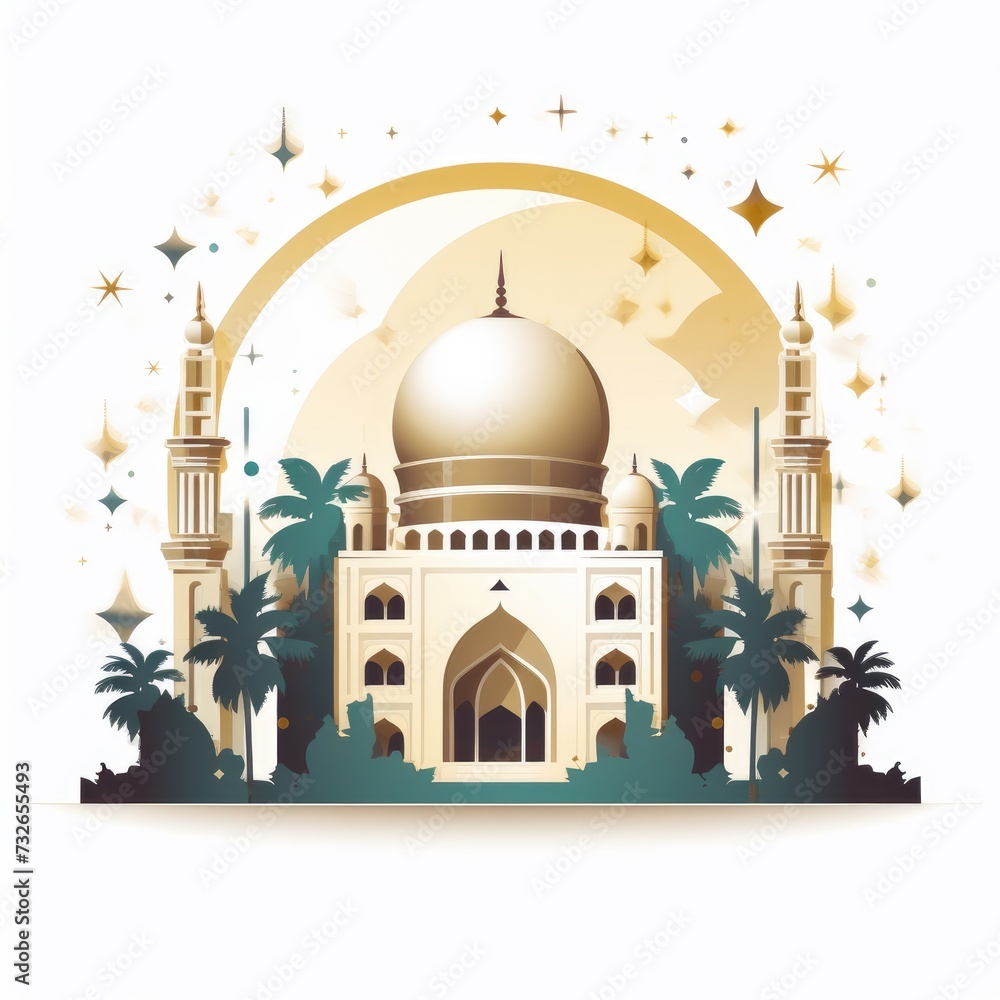 Ramadan kareem Islamic greeting card flat style background illustration