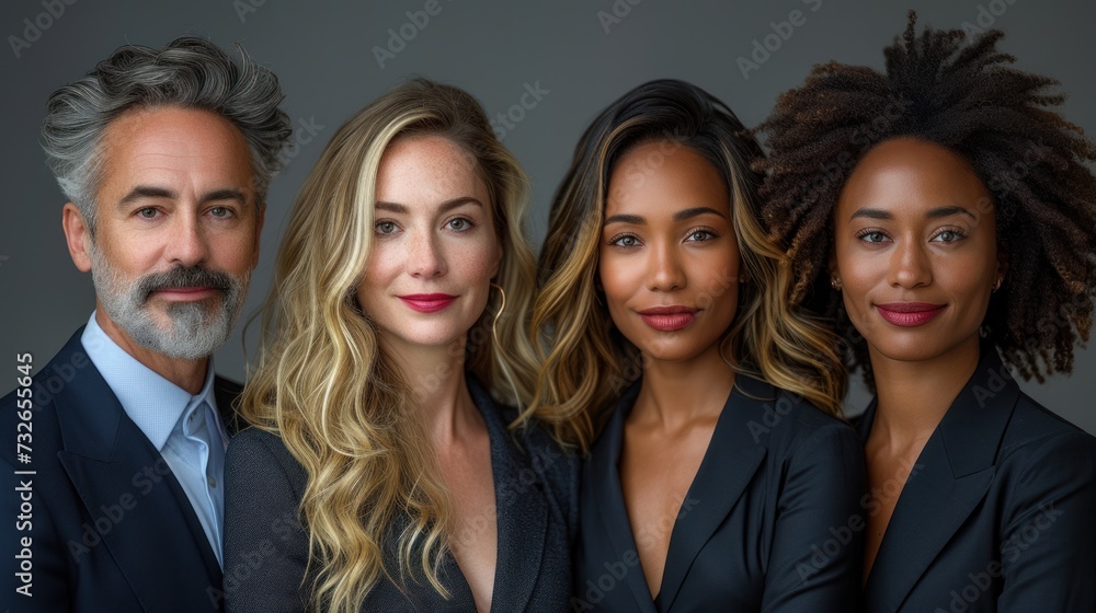 Group portrait of a diverse team of professionals in business suits, representing unity and strength in diversity. Group portrait of a diverse team of professionals in business suits, representing unity and strength in diversity.
