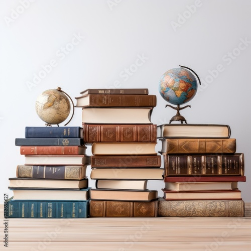 front view composition with different books on wihte background
