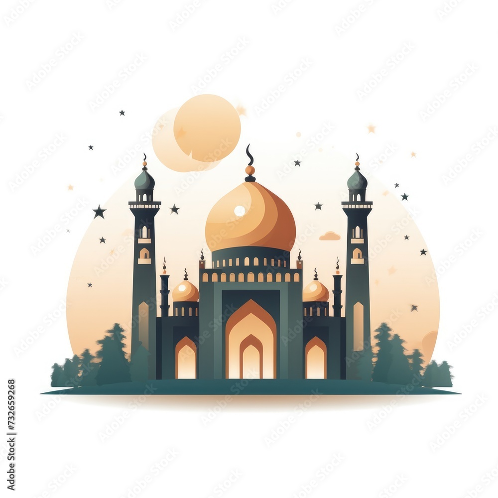 Ramadan kareem flat background illustration for Islamic greeting card production