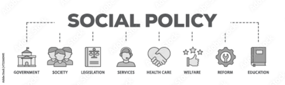 Social policy banner web icon illustration concept with icon of education, reform, services, welfare, health care ,legislation, society, government icon live stroke and easy to edit Social policy banner web icon illustration concept with icon of education, reform, services, welfare, health care ,legislation, society, government icon live stroke and easy to edit