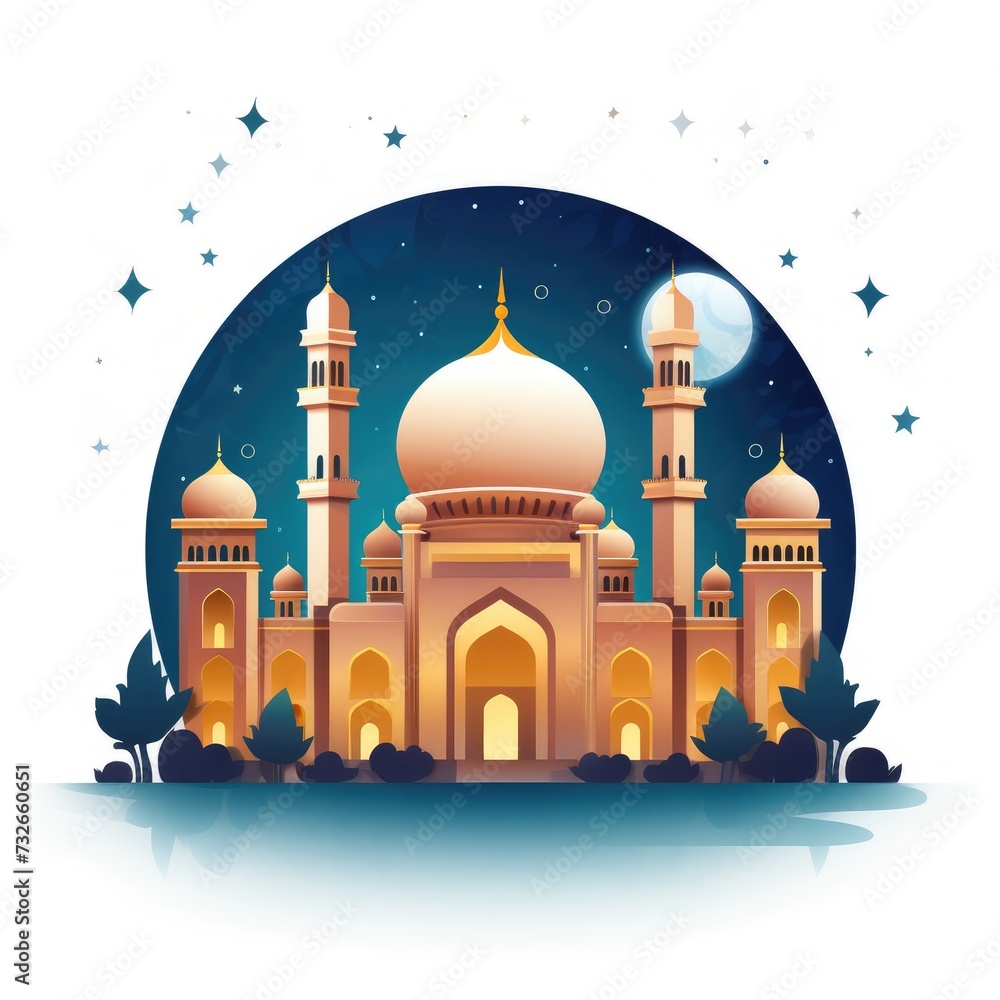 Ramadan kareem Islamic greeting card with flat style background illustration