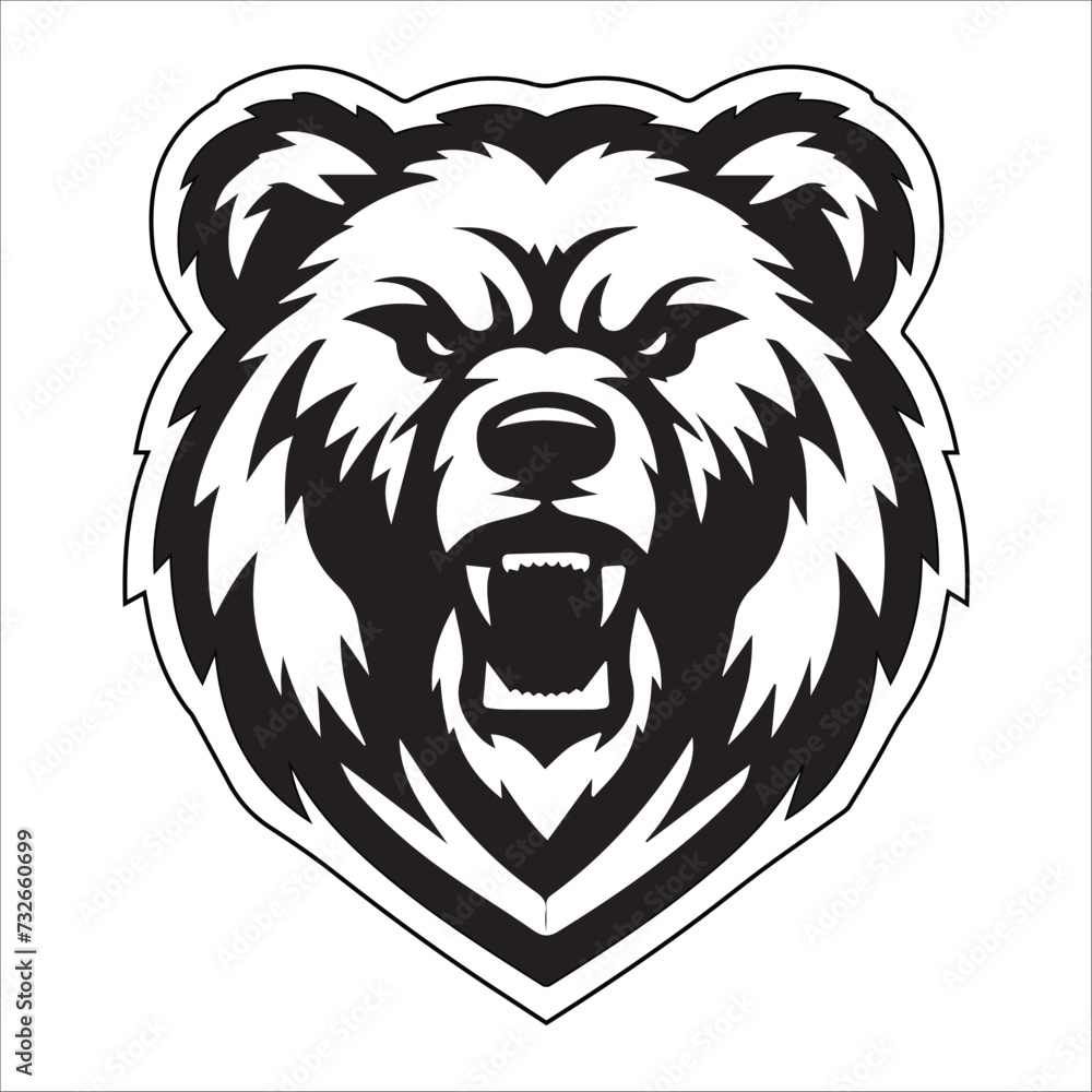 bear head , Angry roaring bear head black and white vector