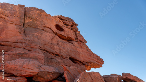 Tadrart landscape in the Sahara desert, Algeria. This red sandstone rock evokes the profile of a fantastic animal straight out of a comic strip or cartoon.