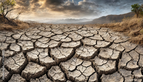 Dry cracked ground texture symbolizing global warming's impact. Barren, parched earth reflects environmental crisis. Conceptual image for climate change