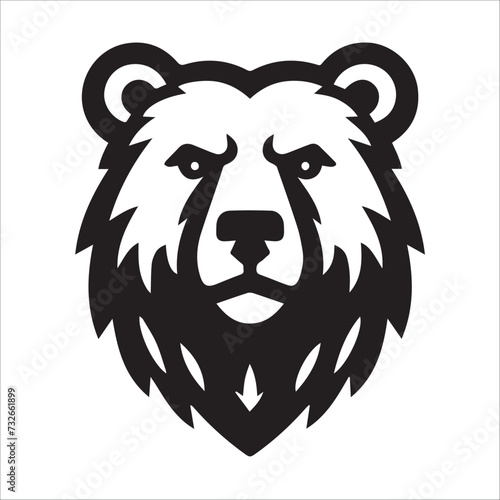 bear head , Bear head roaring black and white illustration