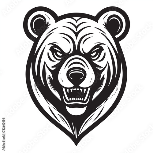 bear head , black and white bear head roaring silhouette illustration