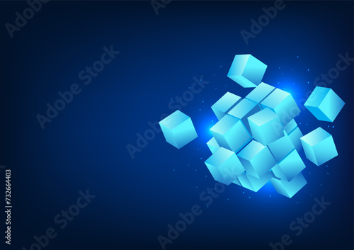 Abstract technology background Square geometric shapes that come together to form a cube. Shows a cyber technology information box that has been put together. Vector illustration
