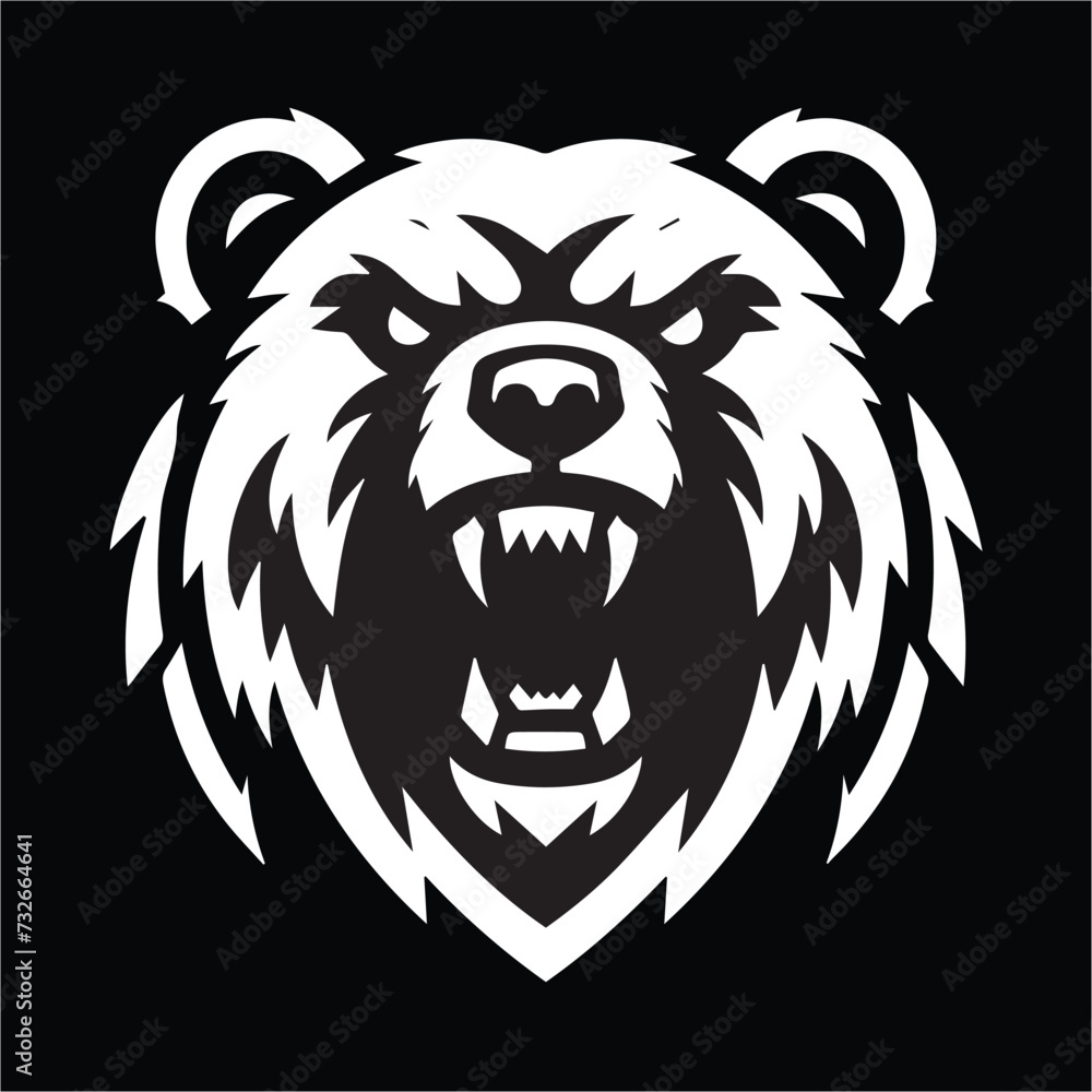 bear head , Black and white vector illustration of a fierce angry bear head