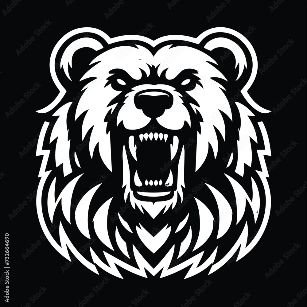 bear head , Black and white vector illustration of a fierce bear head