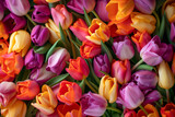 A vibrant and colorful assortment of tulips in full bloom