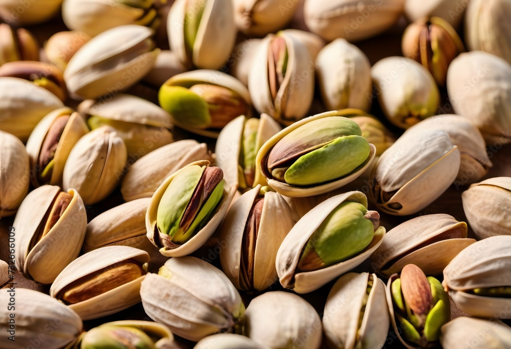 Nutty Delicacy Close-up of Unshelled Pistachios on Wooden Table in Warm Ambient Light Nutty Delicacy Close-up of Unshelled Pistachios on Wooden Table in Warm Ambient Light