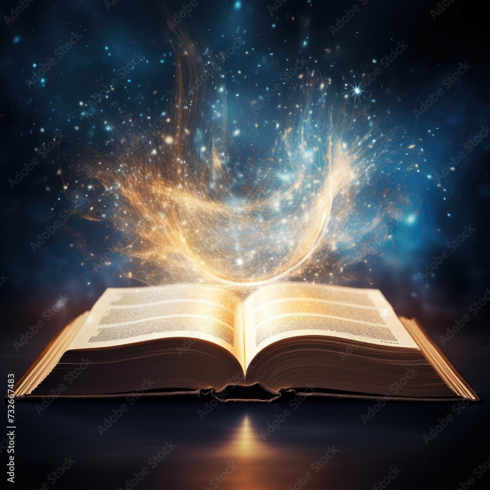 Open book with light rays coming out of the pages, fantasy concept Open book with light rays coming out of the pages, fantasy concept
