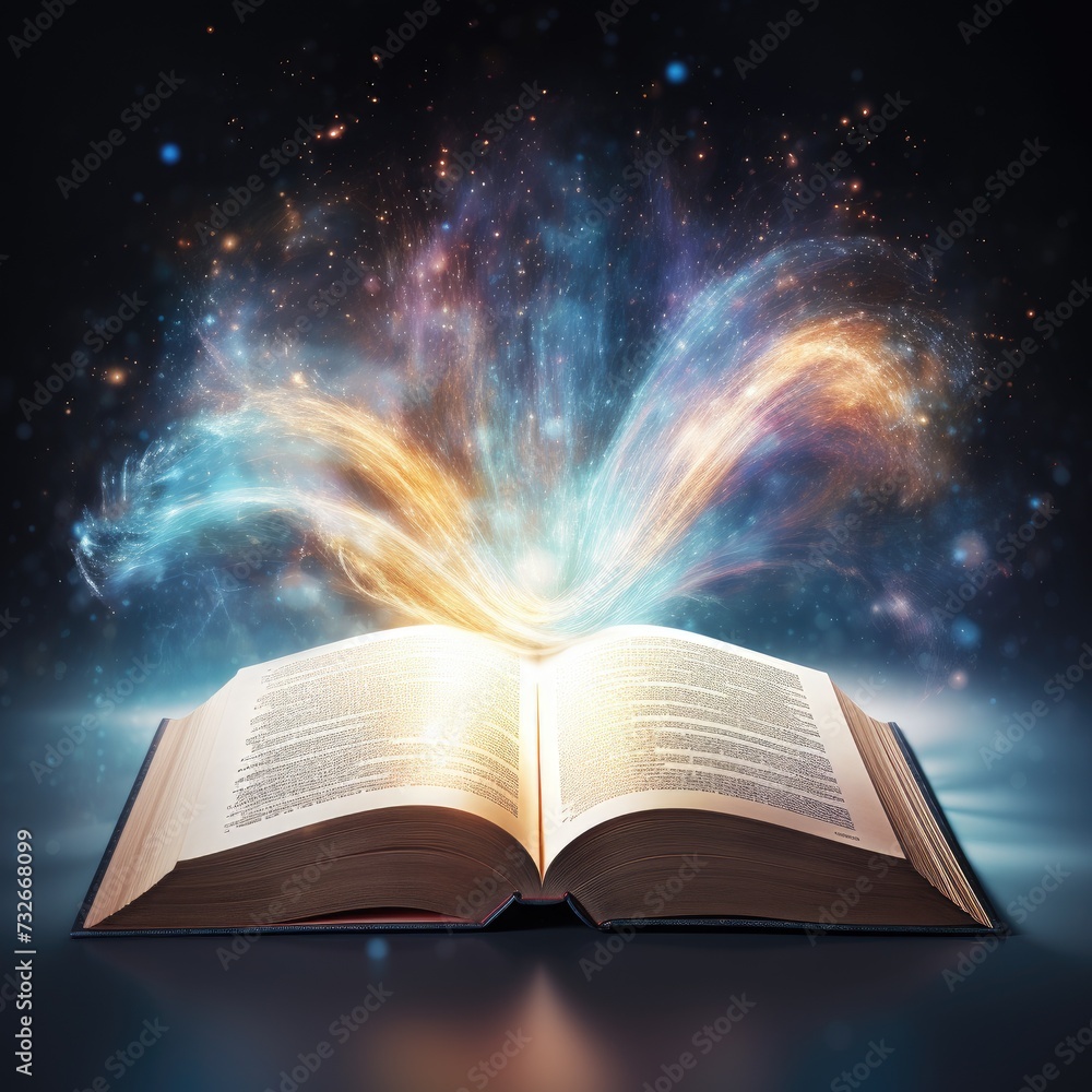 Open book with light rays coming out of the pages, fantasy concept Open book with light rays coming out of the pages, fantasy concept