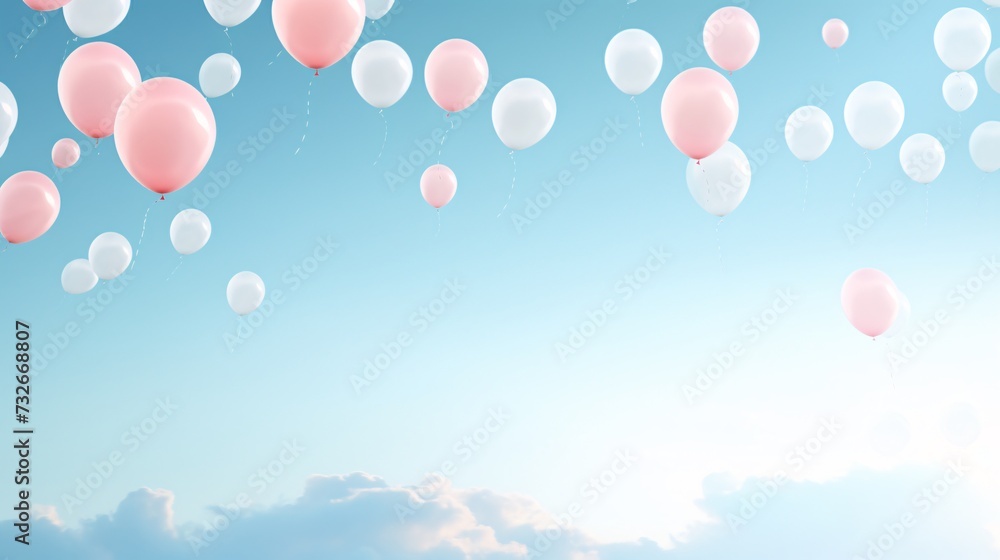 Balloons floating in the sky paint a whimsical tableau, their vibrant colors contrasting against the azure backdrop of the heavens. With each gentle breeze, they sway and dance, adding playfulness .
