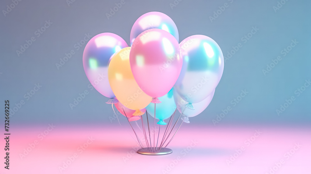 A vivid set of realistic matte helium balloons floats against A vivid set of realistic matte helium balloons floats against
