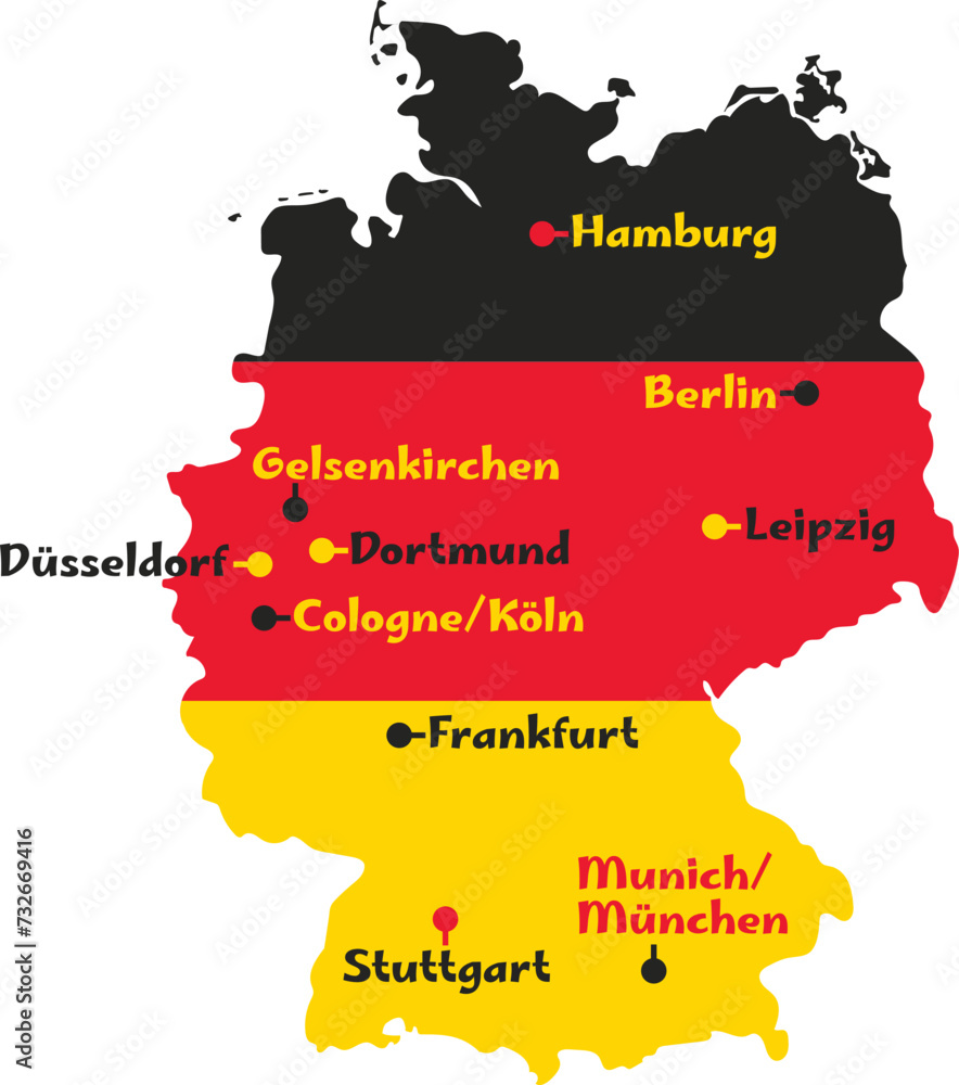 Germany country map with Euro Championship 2024 host cities. European