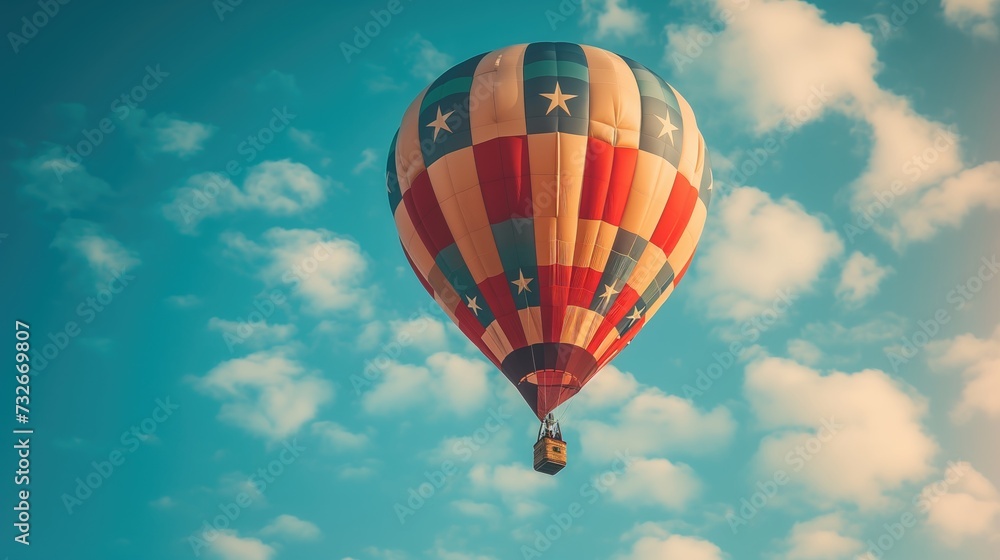 Naklejka premium Colorful Hot Air Balloon Painted with Stars and Stripes for Independence Day