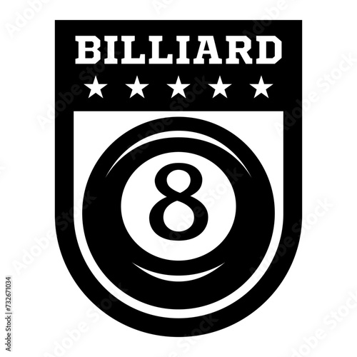 Billiard logo. Black ball color with the number eight. 8. Pool game. Snooker.