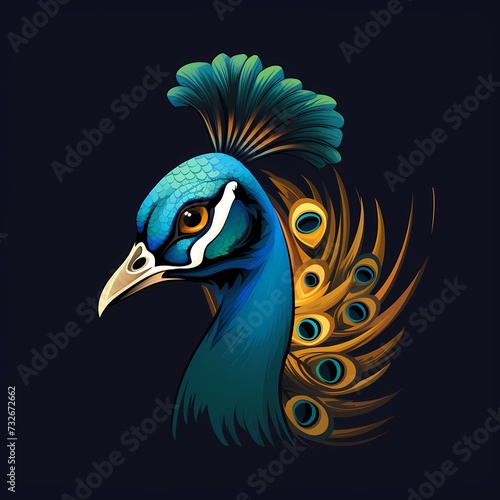 An iconic and regal peacock face logo illustration, portraying the bird's majestic features, set against a bold and impactful solid background