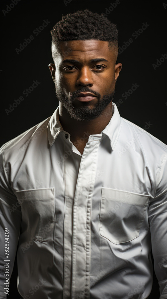 Handsome african american man in white shirt on black background Handsome african american man in white shirt on black background