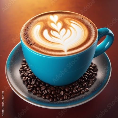 3D style coffee cup, cappuccino, cup, coffee shop, abstract shapes, realistic, vibrant colors, high detail, perfect composition, beautiful detailed complex insanely detailed rendering