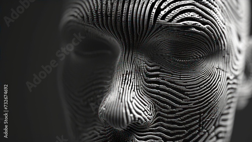 3D illustration of a man's face made of carbon fiber.