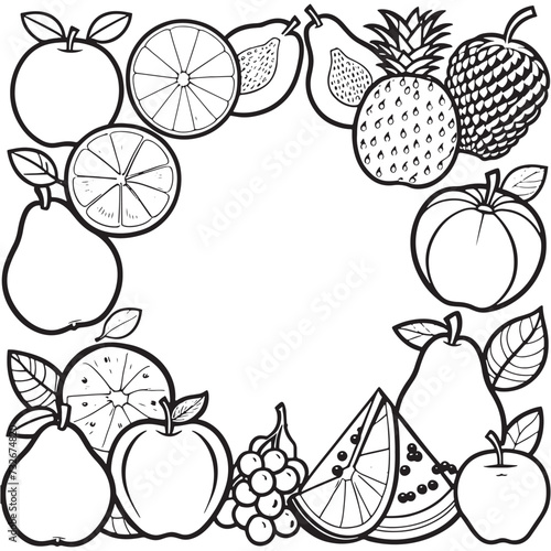 Fruits outline coloring page illustration for children and adult