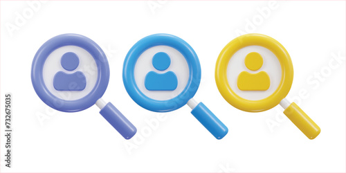 3d Magnifying glass with user icon on SEO icon set