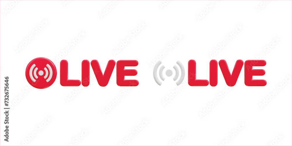 3d social media live streaming icon set