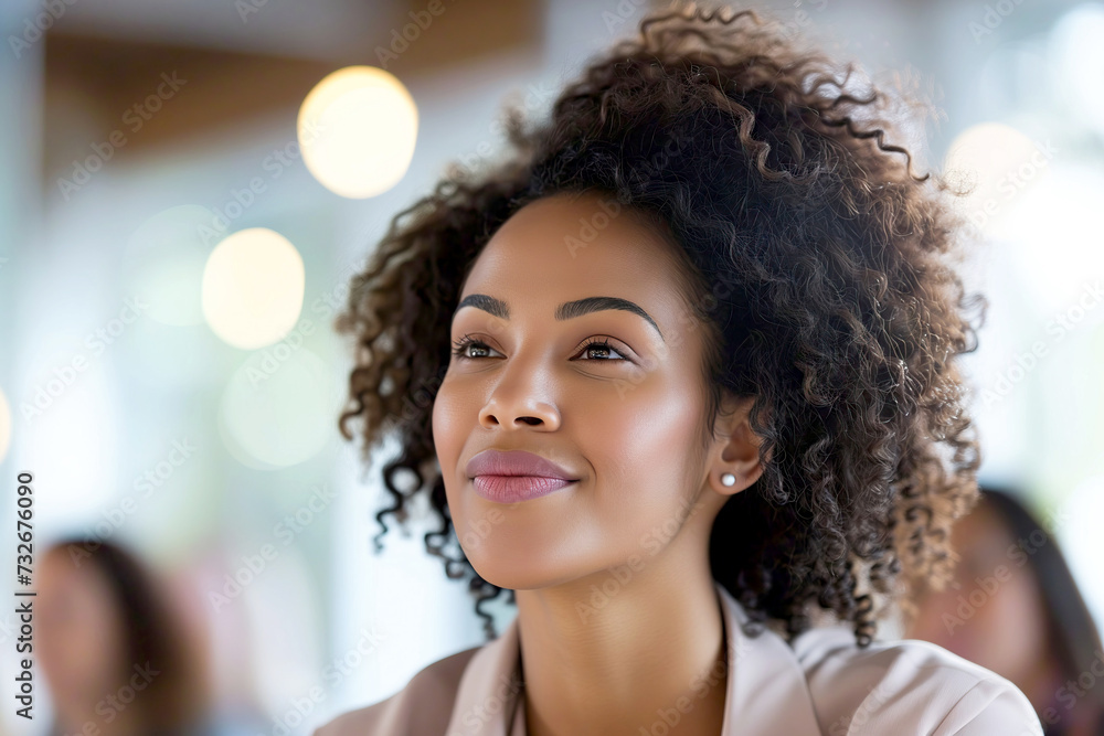 close up of african american smiling Woman in a Bright Office close up of african american smiling Woman in a Bright Office