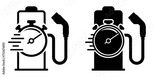 ofvs530 OutlineFilledVectorSign ofvs - electromobile fast charging point . charging station with stopwatch . isolated transparent . black outline and filled version . AI 10 / EPS 10 / PNG . g11873