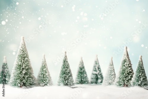 Vintage Bottle Brush Christmas Trees with White Copy Space - Festive Christmas Composition