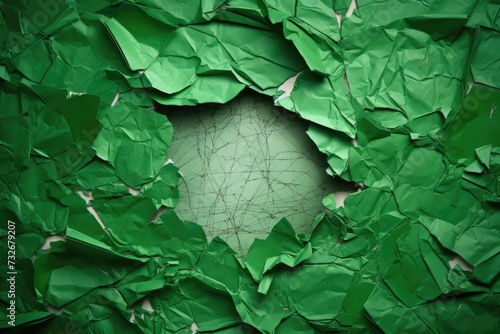 Green Wrapping Paper with Copy Space. Ripped and Torn Green Paper Background Ideal for Box Opening