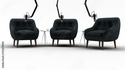 3D Podcast Studio Chairround with alpha channel. Podcast, Webinar or Broadcast commercial wallpaper.
