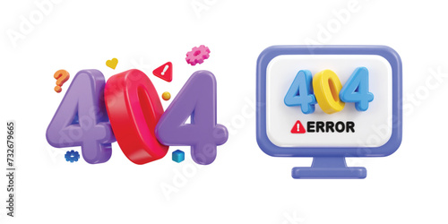 3d 404 not found icon illustration set