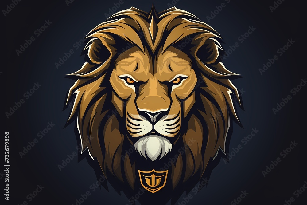 Regal lion face logo illustration with a dignified expression, perfect for a powerful and authoritative brand, isolated on a clean and modern background