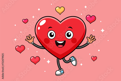 Happy valentine's day banner with cute cartoon love character vector illustration