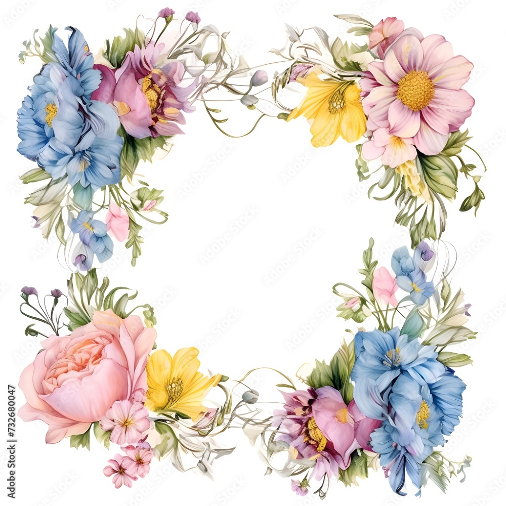 border and frame of flowers drawing with copy space on white background, template card design border and frame of flowers drawing with copy space on white background, template card design