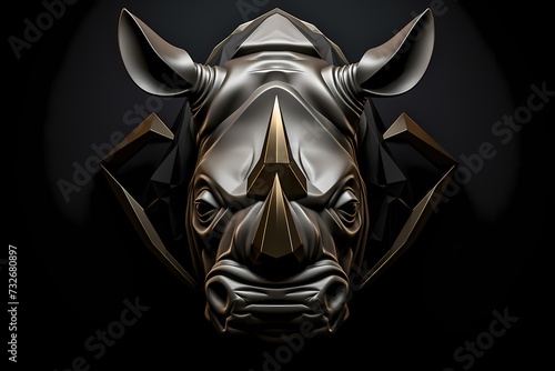 Stoic rhinoceros face logo with strong features, symbolizing resilience and endurance, presented against a solid and impactful background for a robust brand identity