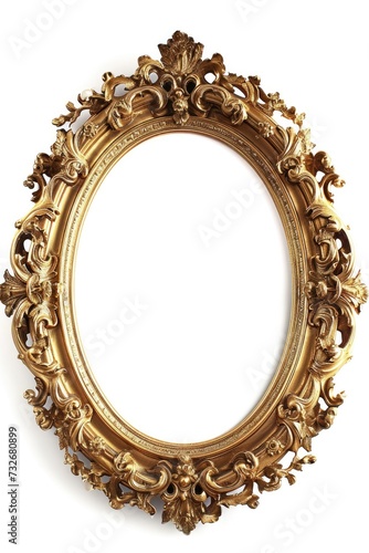 Gold Gilded Oval Picture Frame with Decorative Leaf Detail