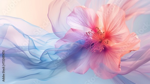 large organza flower on a blue background, concept of ease of self-expression