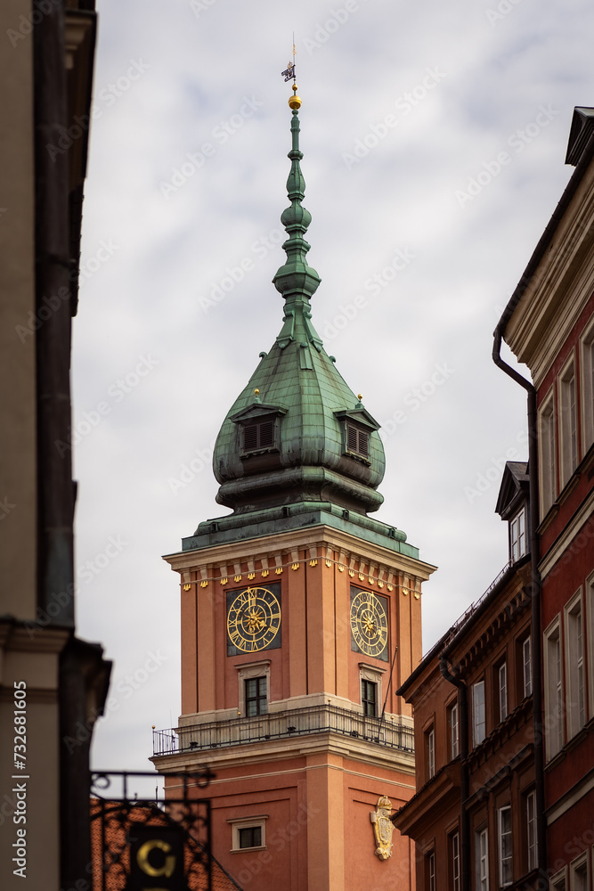 Clock tower in Warsaw old town