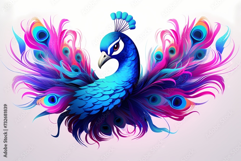 Vibrant peacock face logo illustration with detailed feathers, symbolizing beauty and elegance, displayed on a clean and modern background for a sophisticated brand