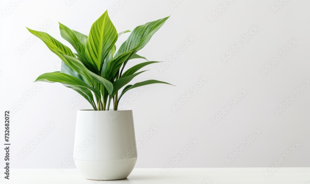 Fresh Green Plant Leaves in a Modern White Ceramic Vase Fresh Green Plant Leaves in a Modern White Ceramic Vase