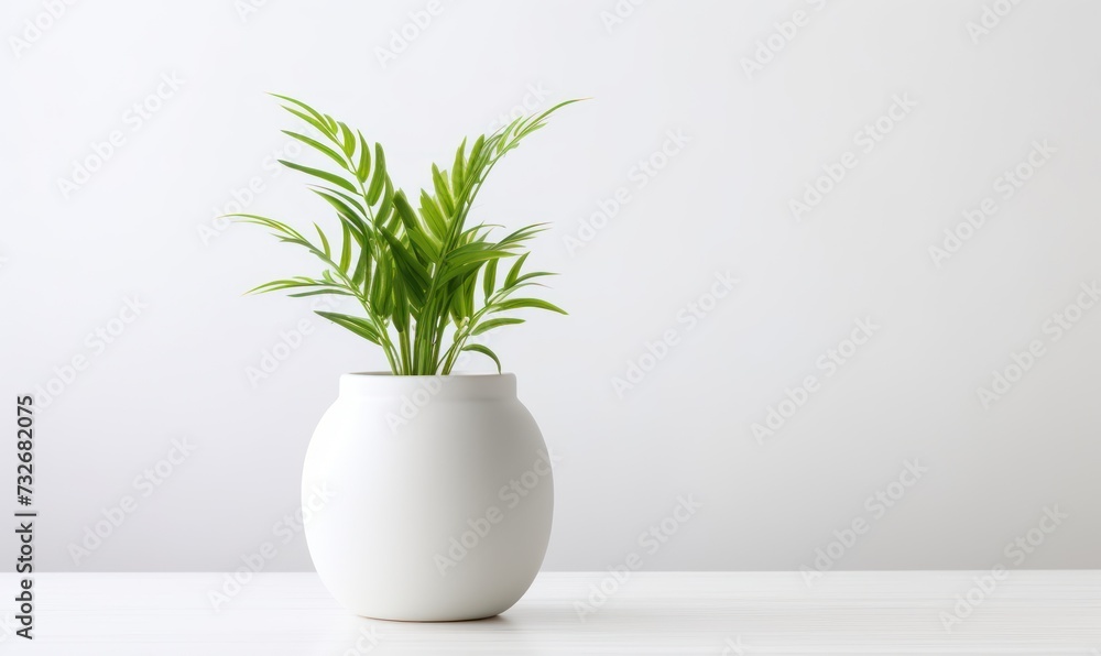 Fresh Green Plant Leaves in a Modern White Ceramic Vase Fresh Green Plant Leaves in a Modern White Ceramic Vase