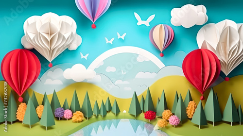 3D balloons floating gracefully over majestic mountains