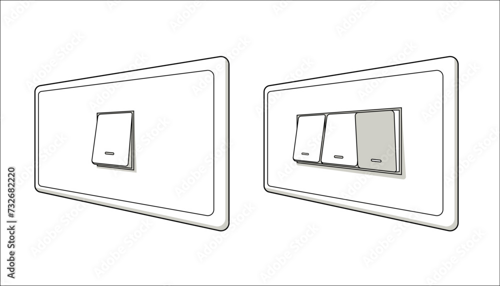 Lighting switch control. Set of toggle switch buttons isolated on white background Lighting switch control. Set of toggle switch buttons isolated on white background